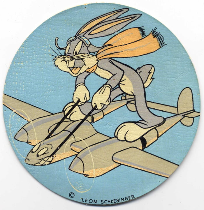 Bugs Bunny riding a P 38 nose art ©Leon Schlesinger - 9GAG