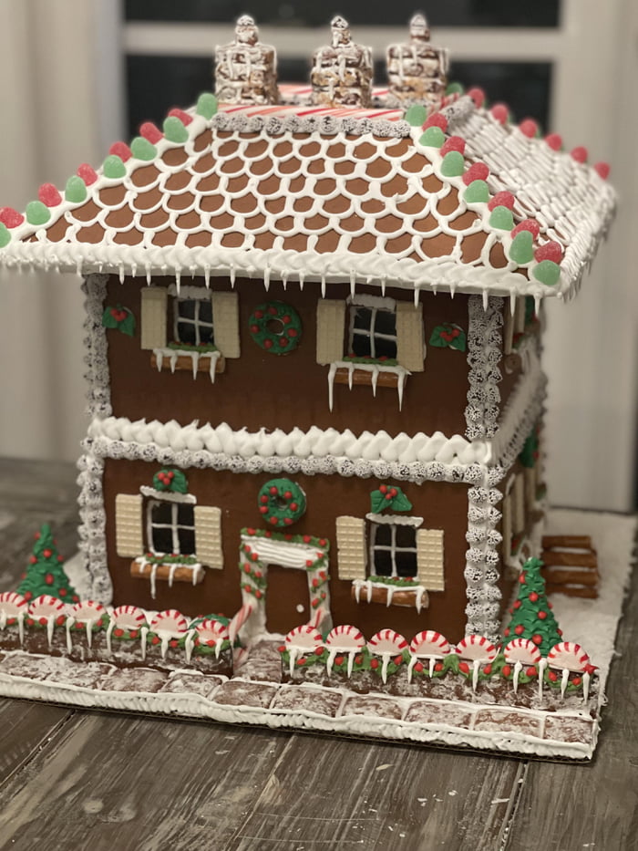 Homemade Gingerbread House, everything edible with sugar glass windows