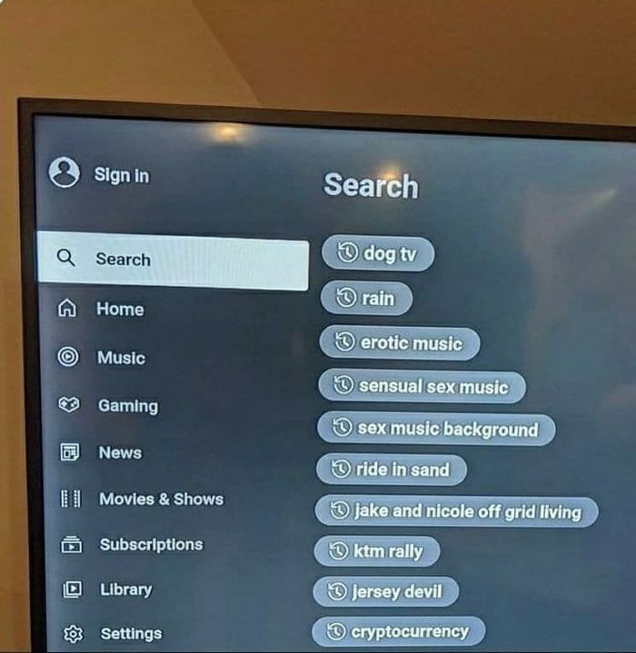 This is the YouTube search history in our Airbnb. 9GAG