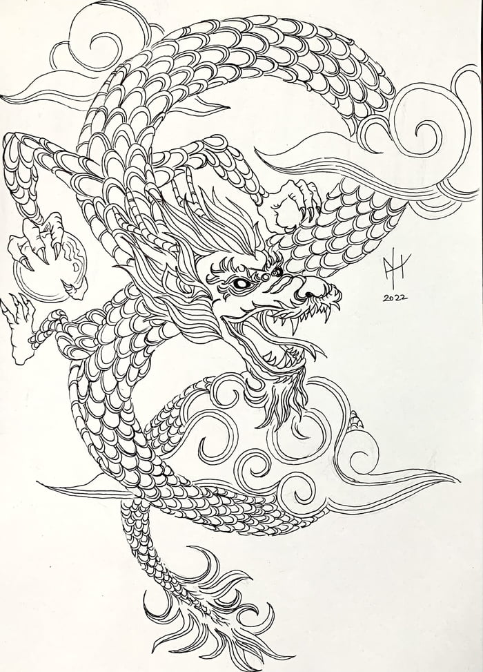 Asian dragon lineart- opinions are welcome - 9GAG