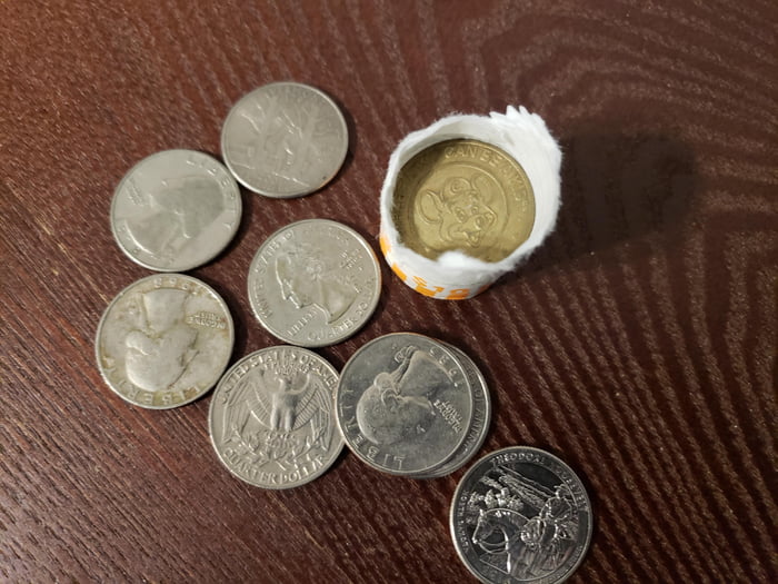 The bank gave me a Chuck E Cheese token in my quarter roll. - 9GAG