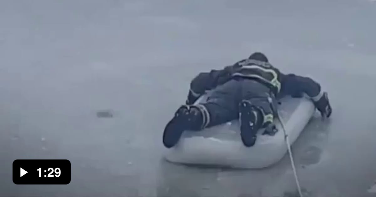 Firefighter rescues a dog stuck in an icy lake - 9GAG