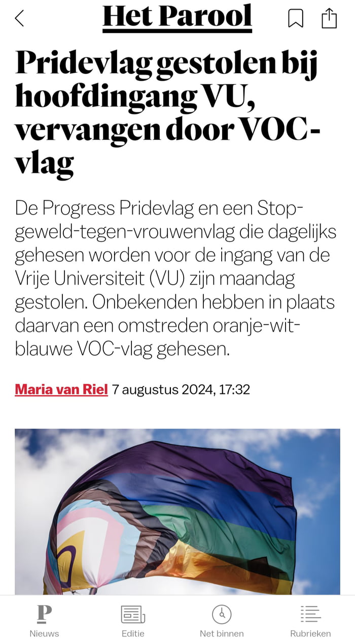 Pride flag was stolen and replaced by a VOC (Dutch East India Company ...