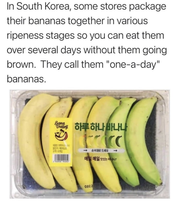 In South Korea, some stores sell bananas packaged together in various