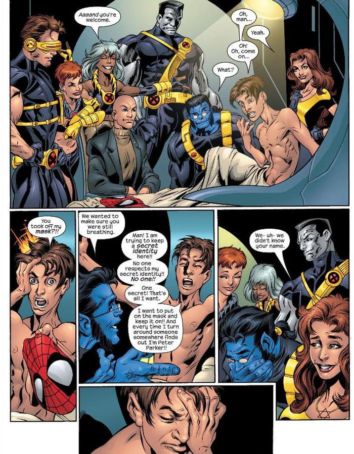 The X-Men find out Spider-Man's identity (somewhere in Ultimate X-Men or  Spider-Man) - 9GAG