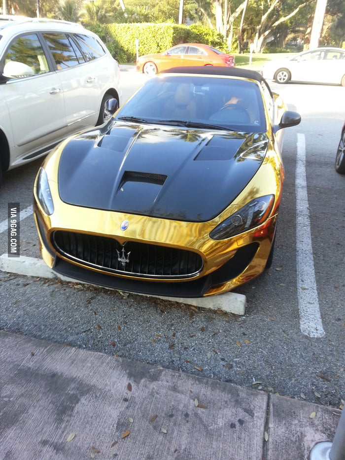 A Chrome Gold Maserati With Carbon Fiber Hood 9gag