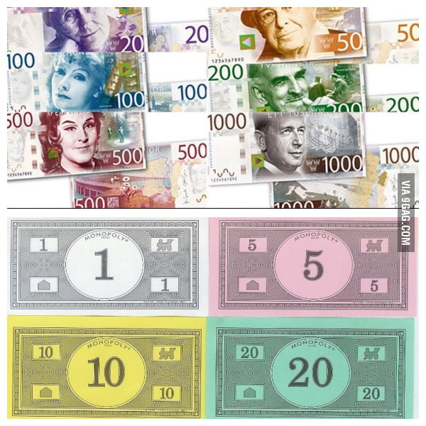 i swear the new swedish bills look just like monopoly money 9gag
