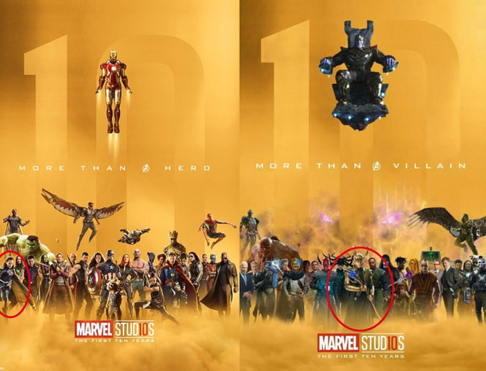 Loki Is In Both The Villain And Hero 10 Year Anniversary Posters Showing His Transition From A Villain Into A Hero 9gag