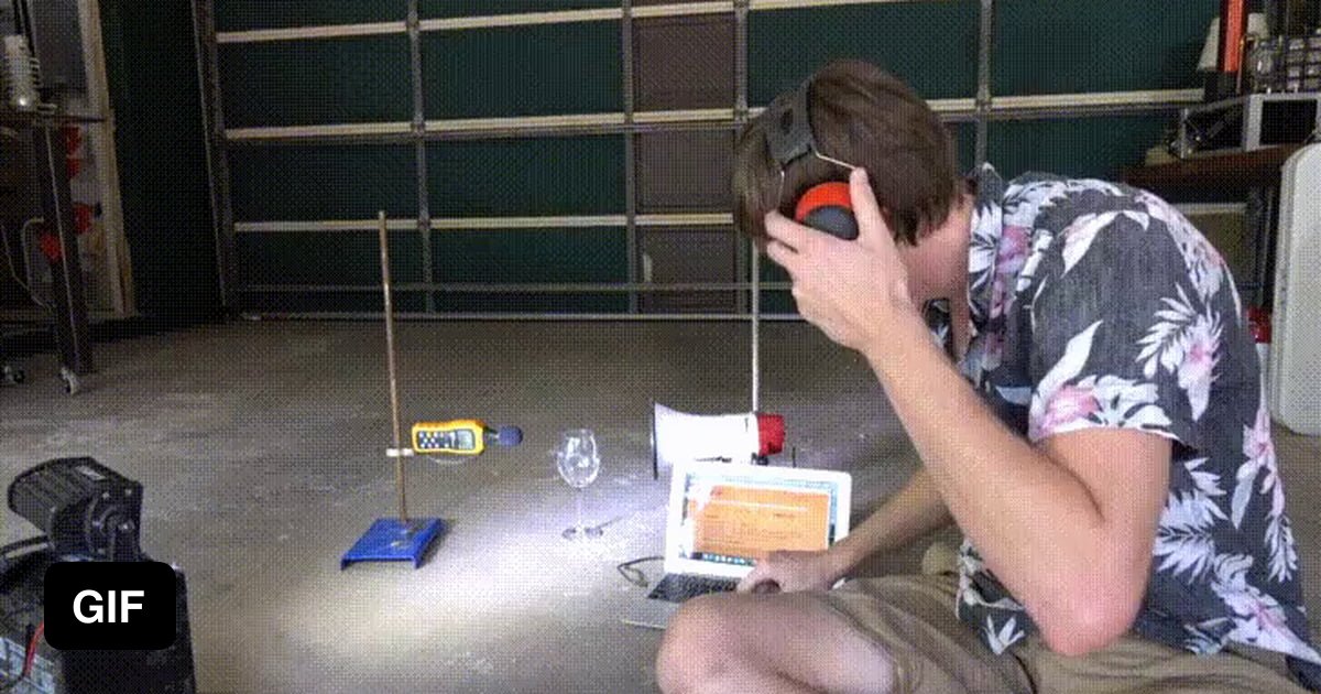 Breaking a glass with a megaphone. 9GAG