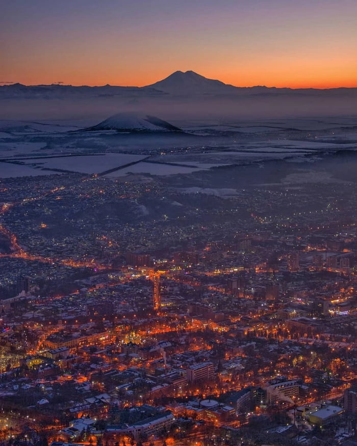 The city of Pyatigorsk and Mount Elbrus, Russia 9GAG