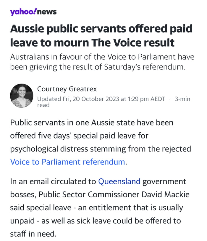 Apparently some people in Australia are being given paid time off work ...