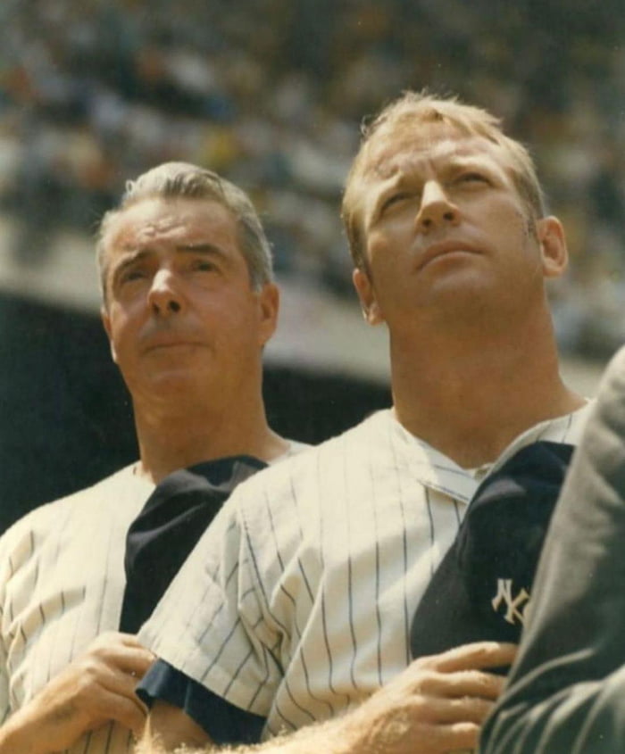 Joe Dimaggio And Mickey Mantle At Old Timers Day At Yankee Stadium