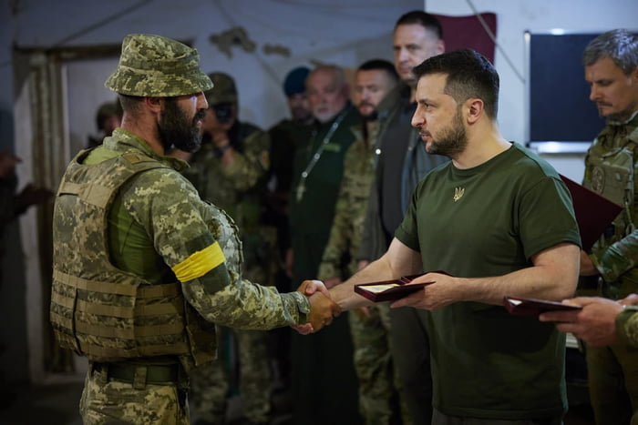 The President of Ukraine Volodymyr Zelenskyi visited the front lines of ...