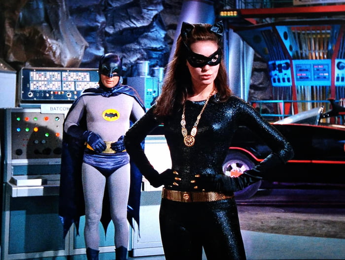 Adam West (Batman) and Julie Newmar (Catwoman) in the “Batman” episode ...