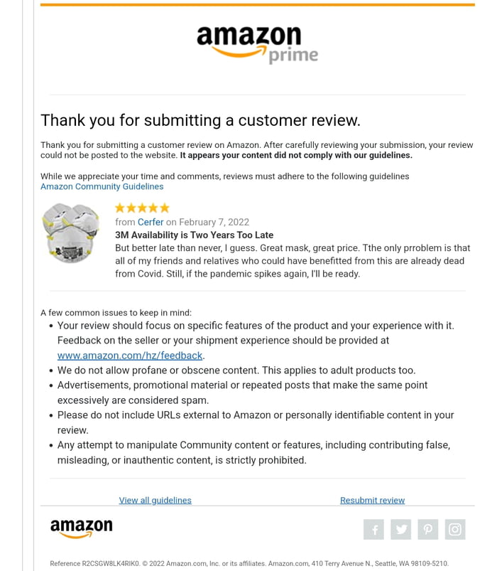 3M N95 Amazon Review Rejected 9GAG