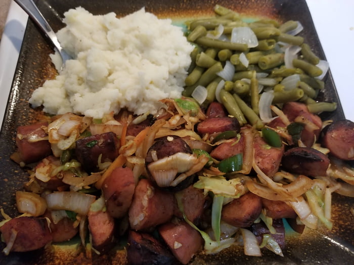 Don't get paid til Friday so let's get creative! Frozen kielbasa