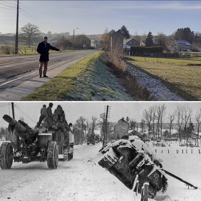 Then and now. Battle of the Bulge, Belgium - 76 years later. - 9GAG