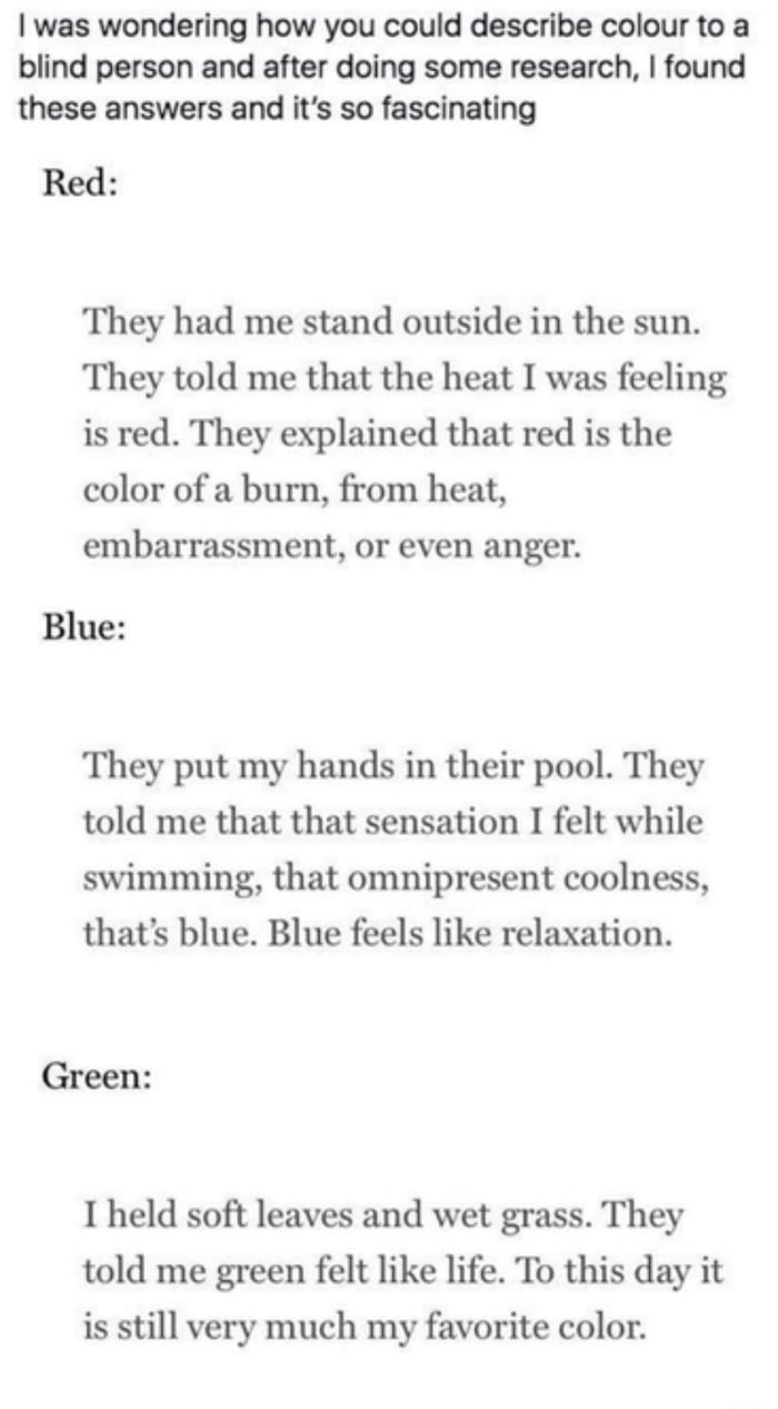 How Would You Describe Color Green To A Blind Person