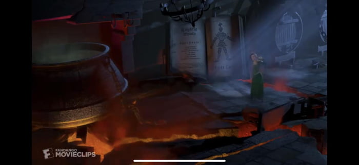 In Shrek (2001) during the dragon fight scene you can see the dragons ...