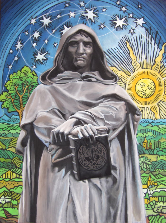 Giordano Bruno, burned at the stake in the year 1600 for his beliefs about the universe. Here's my painting to honor him. - 9GAG