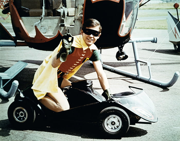 Burt Ward posing on set of the classic series