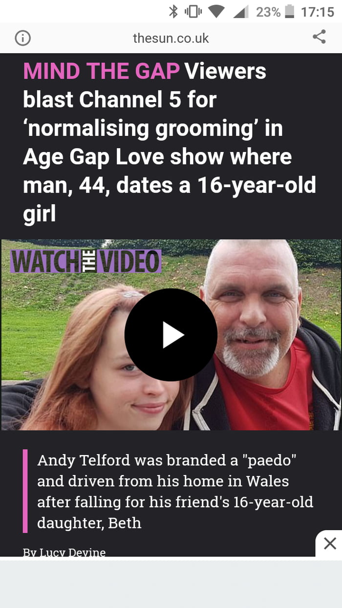 Viewers blast Channel 5 for 'normalising grooming' in Age Gap Love show  where man, 44, dates a 16-year-old girl