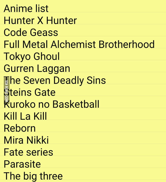 My anime recommendation list (layout inspired by AnimePalette) - 9GAG