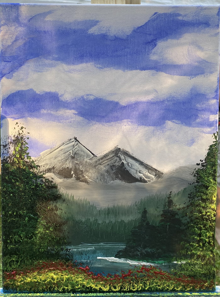 This is my first painting following Bob Ross - 9GAG