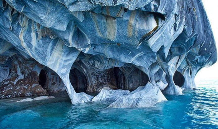 Carved into the Patagonian Andes, the Cuevas de Mármol are located on a ...