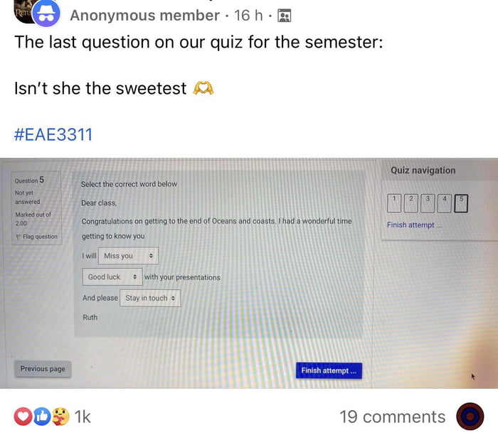 Final question for an end of semester university quiz 9GAG