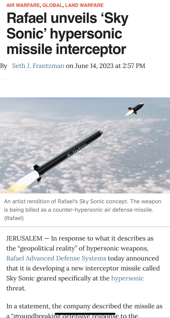 Rafael unveils 'Sky Sonic' hypersonic missile interceptor