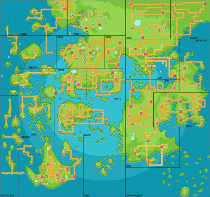 Map over all the pokémon regions put together. Please make a game with ...