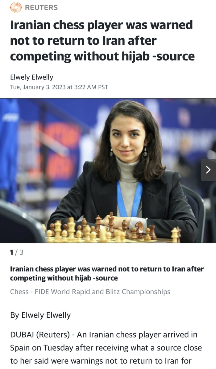 Iranian chess player 'moving to Spain' after competing without