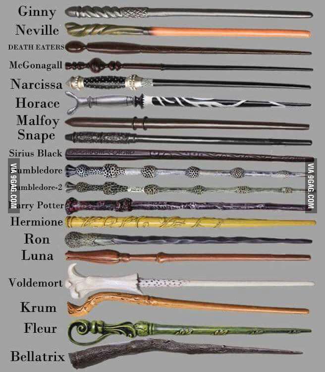 All the Wands of the main characters in Harry Potter. - 9GAG
