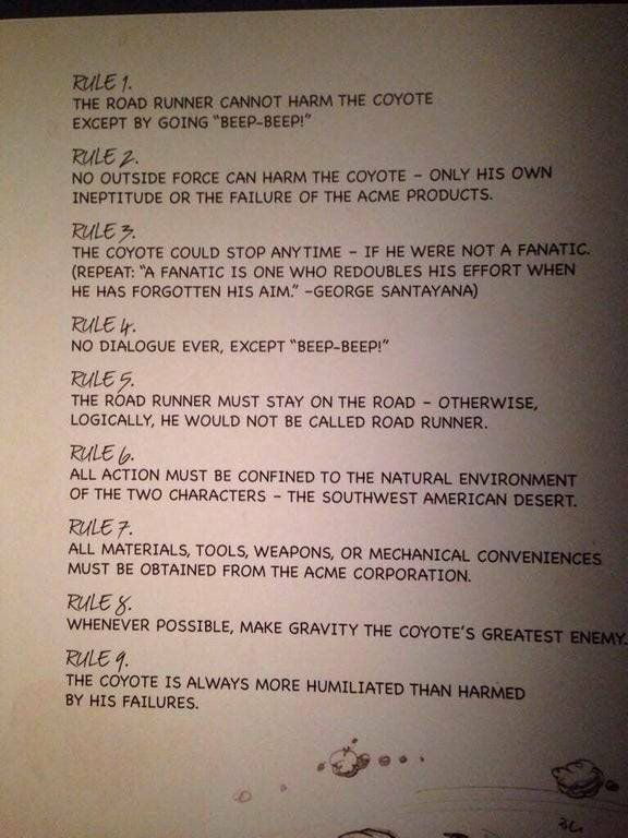 The rules of Wile E. Coyote and the Road Runner cartoon written by its ...