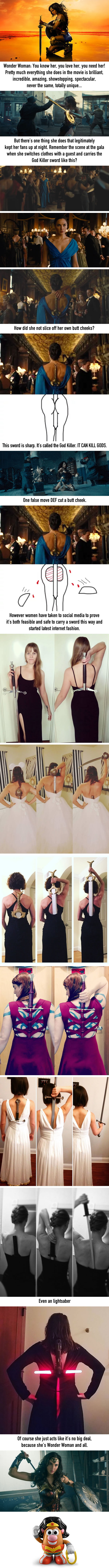 People Try To Hide Swords In Their Gowns Like Wonder Woman Does