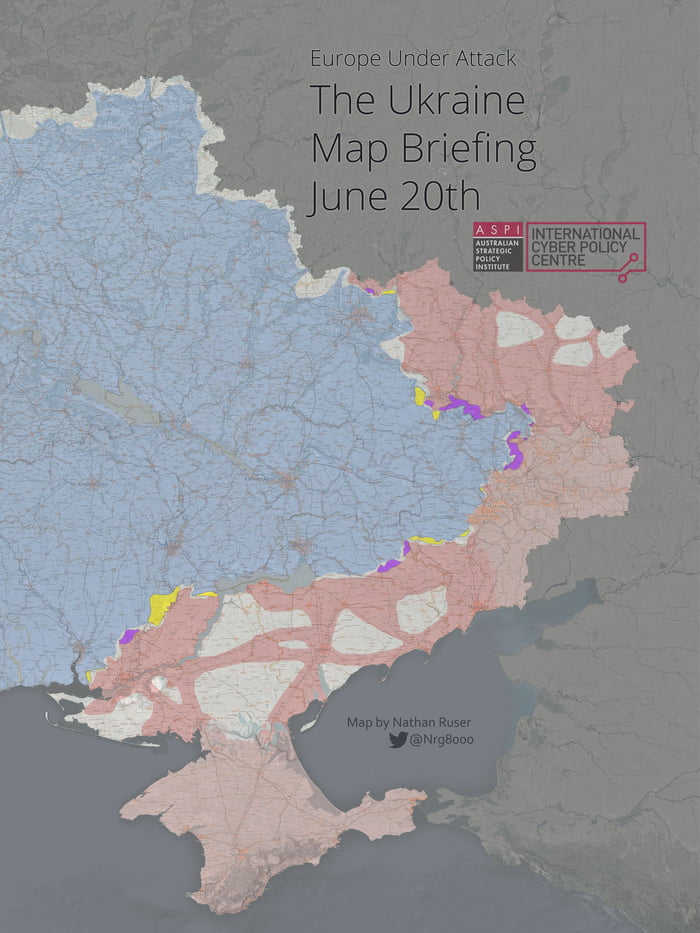 Territory changes in the last month. Yellow ukrainian gains, purple