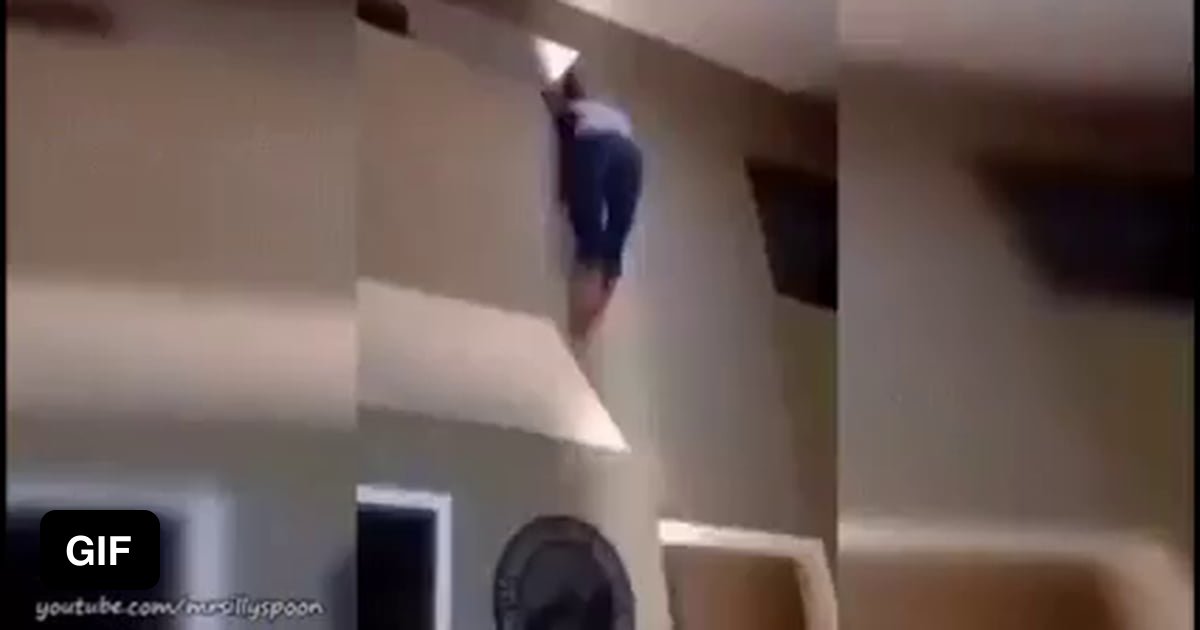 Girl falls off balcony onto fish tank. 9GAG