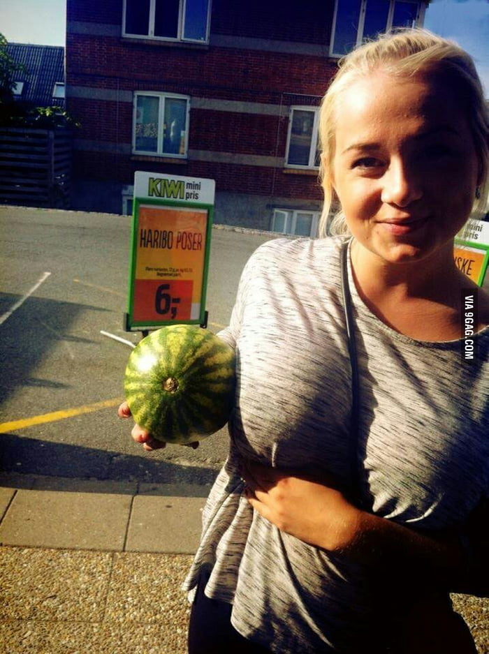 Here you see a Watermelon. Boob for scale. - 9GAG