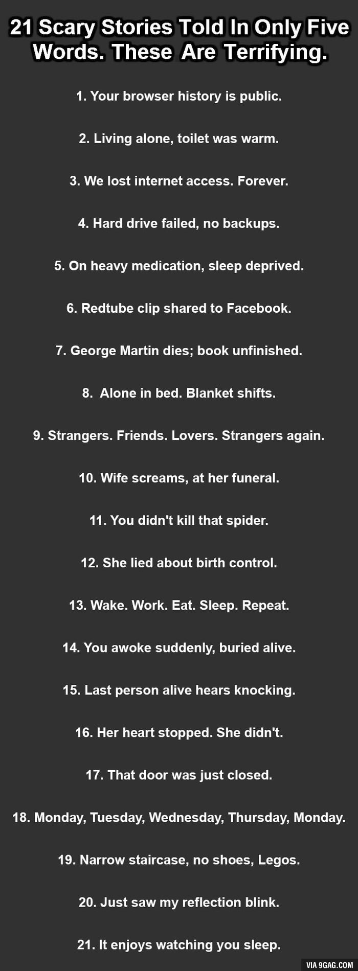 21 scary stories told in only 5 words - 9GAG