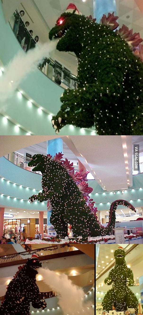 Godzilla Christmas tree at Tokyo mall. - 9GAG