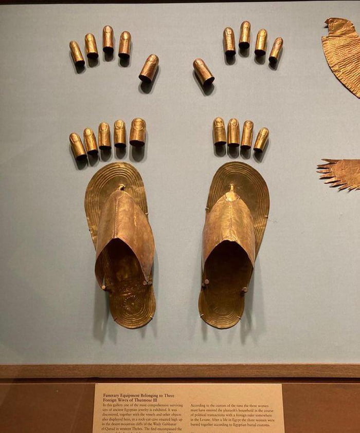 Ancient Egyptian golden sandals and toe caps circa 1500 B.C 9GAG