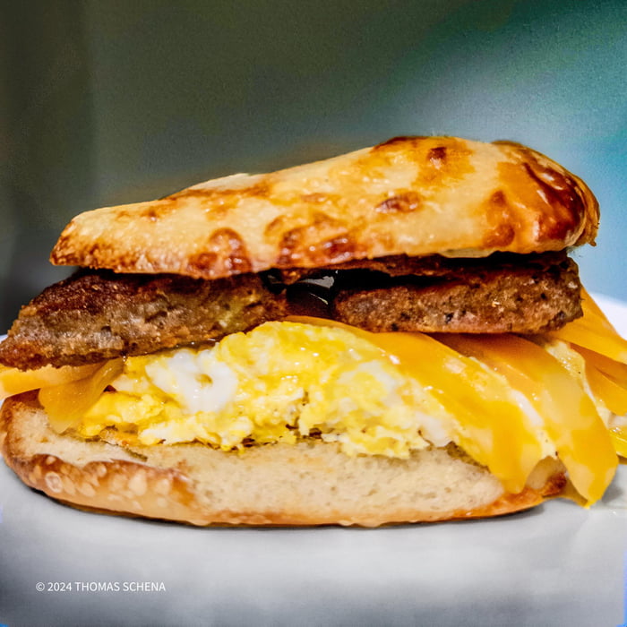 Scrapple Egg and Cheese on Six Cheese Bagel - 9GAG