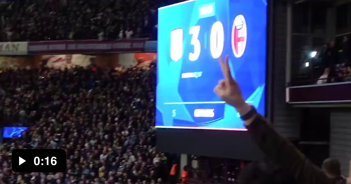 Villa fans celebrating a malfunctioning scoreboard at 1-0. - 9GAG