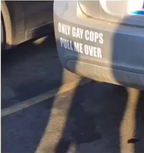The cop took the bumper sticker to seriously