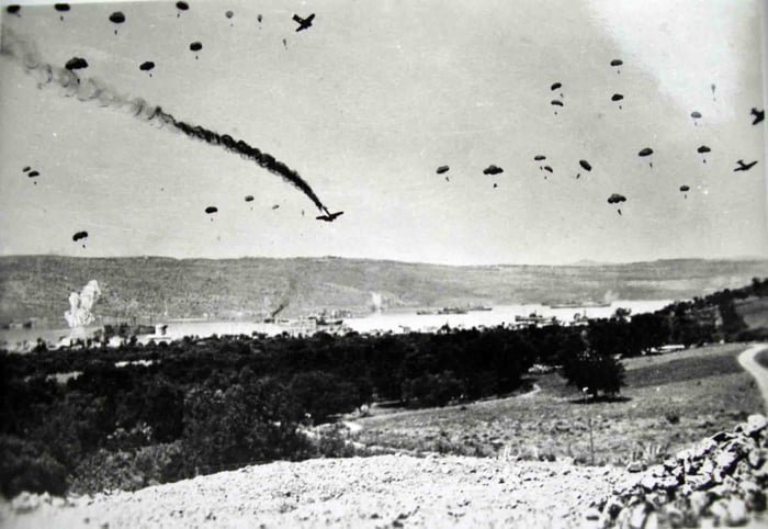 German Fallschirmjäger and Junkers Ju-52s filling the sky; Crete - 20 ...