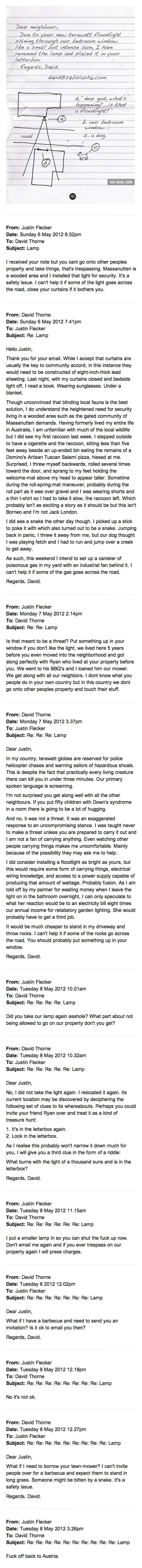Dispute over the placement of a floodlight results in one hell of an Australian troll