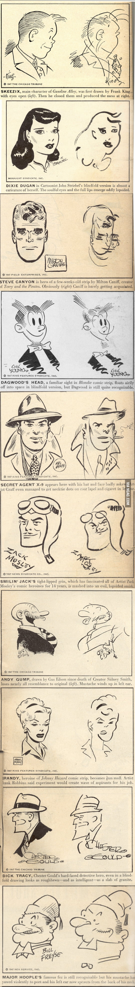 Comic strip artists from the 40's draw their characters blindfolded - 9GAG