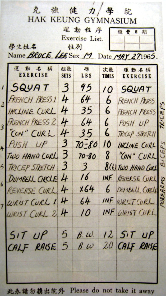Bruce Lee s Training Plan From 1965 9GAG