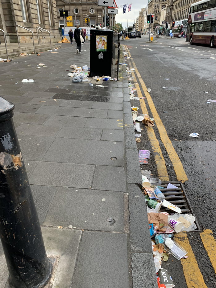 There is an 11 day bin man strike in Edinburgh and this is only day two. Most of the city is